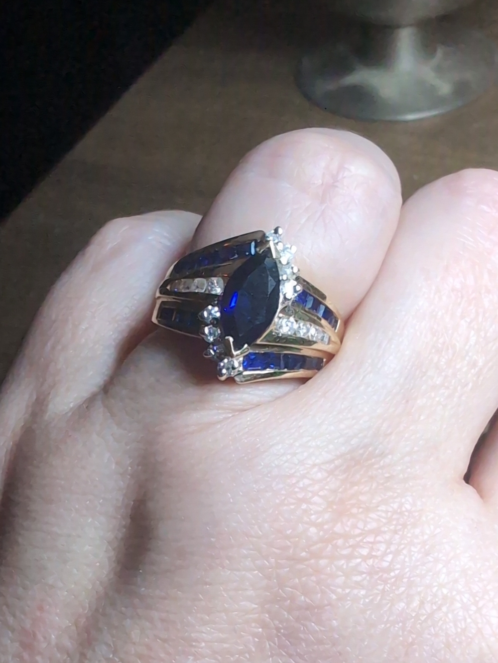 Vintage 14k THL Blue Marquise Cluster Ring Size 6.25